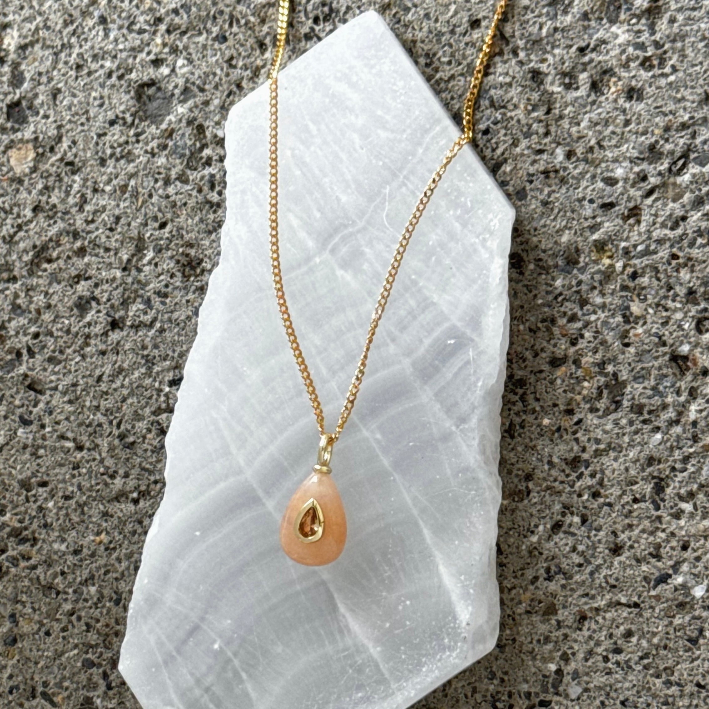 CRYSTAL CITRINE ORANGE AVENTURINE TEARDROP MINI necklace