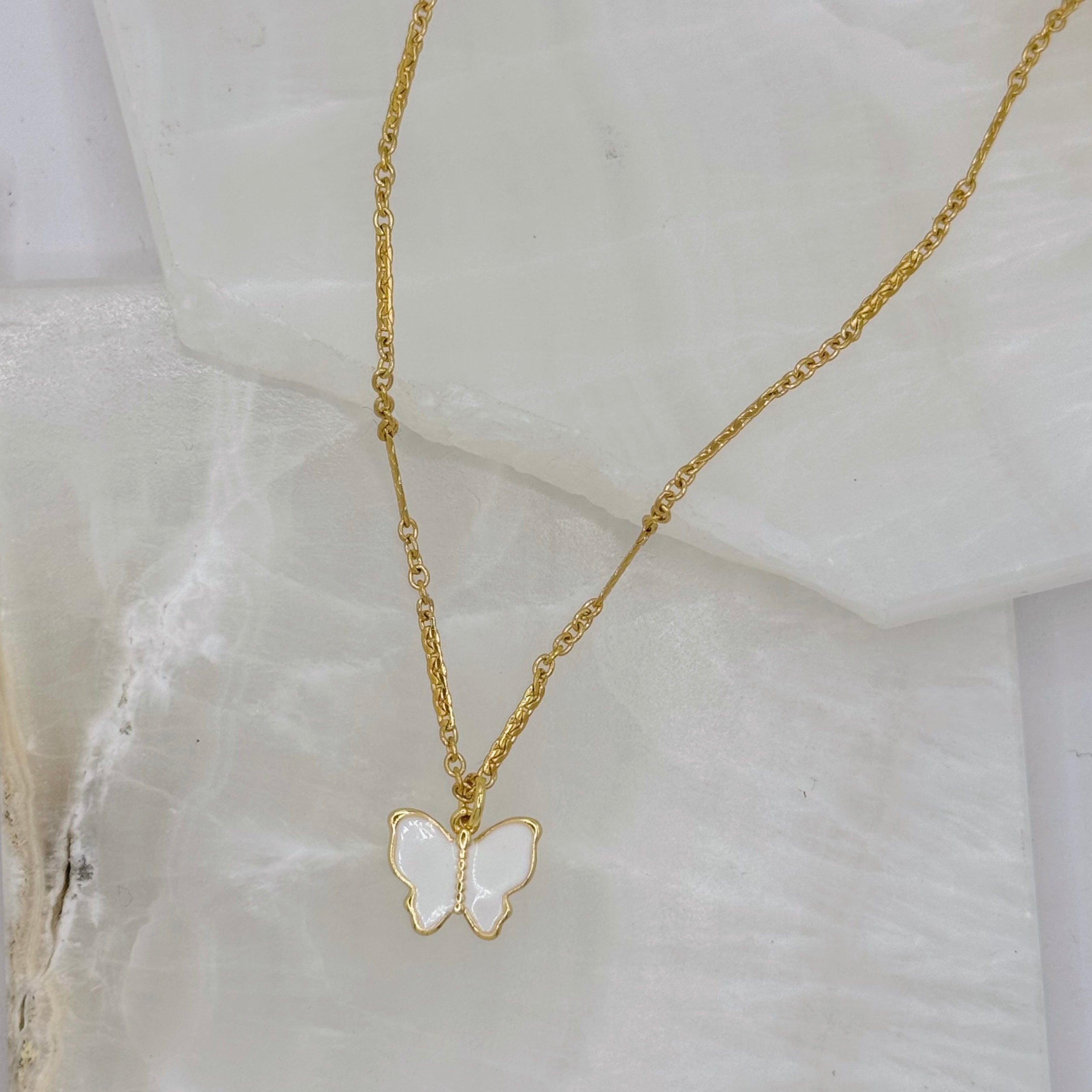 WHITE ENAMEL BUTTERFLY MINI necklace