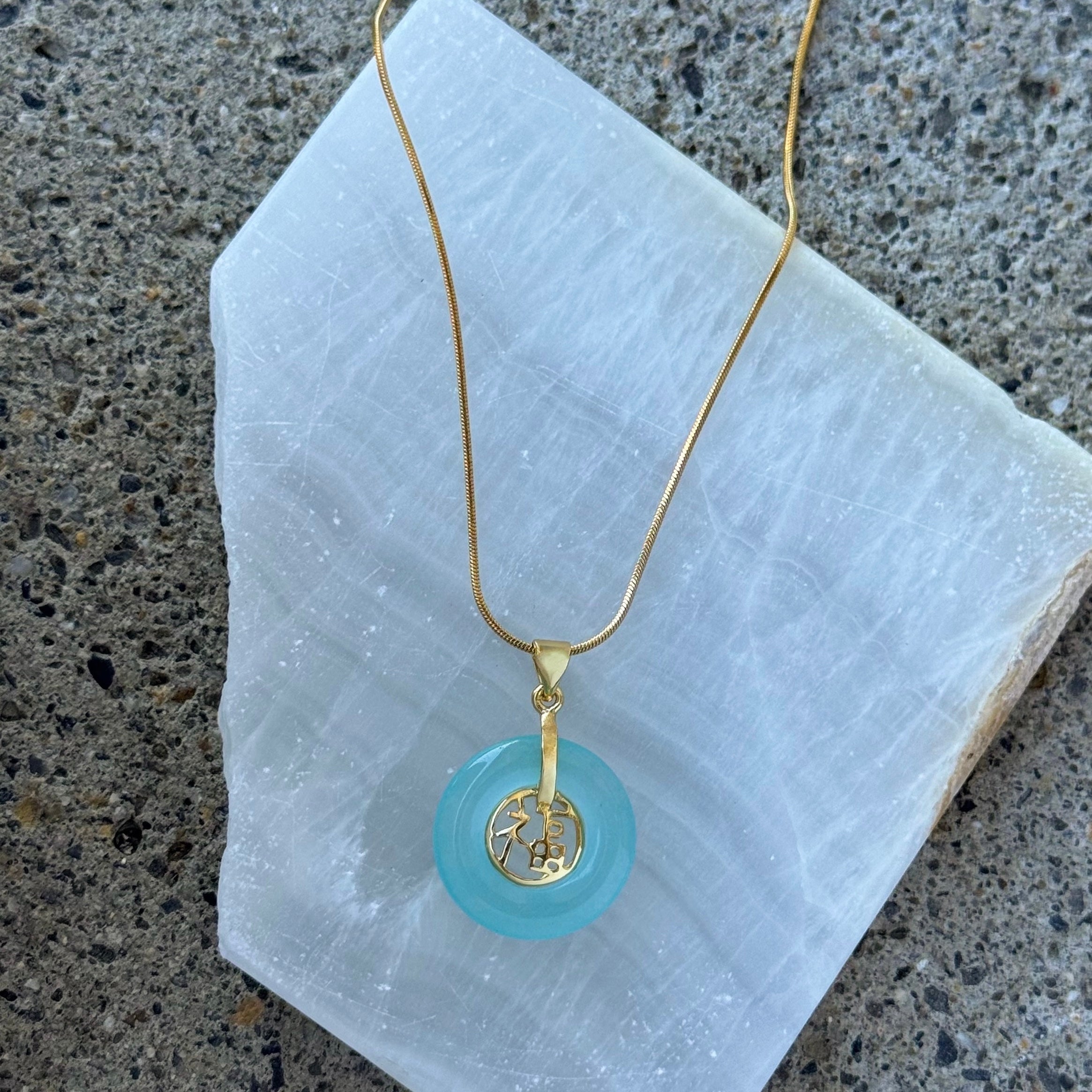 GOOD FORTUNE 20MM BLUE JADE necklace