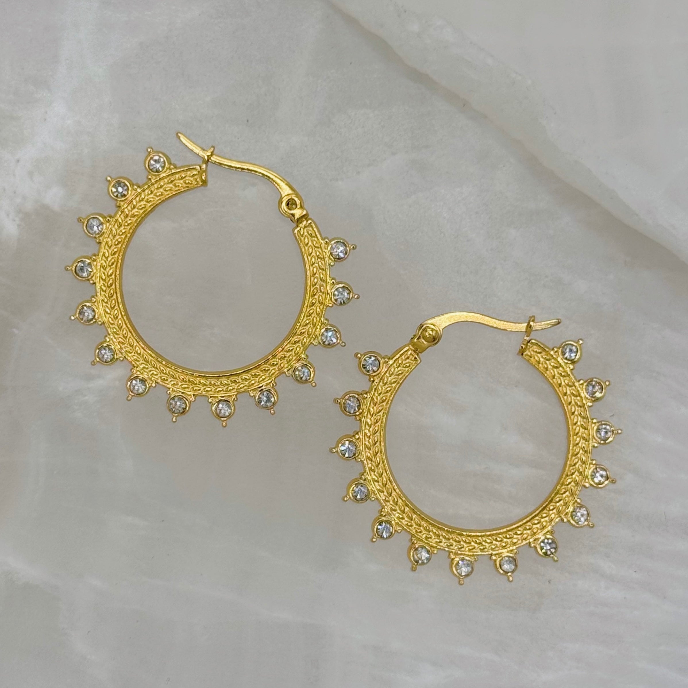 CRYSTAL GOLD BOHO HOOP earrings