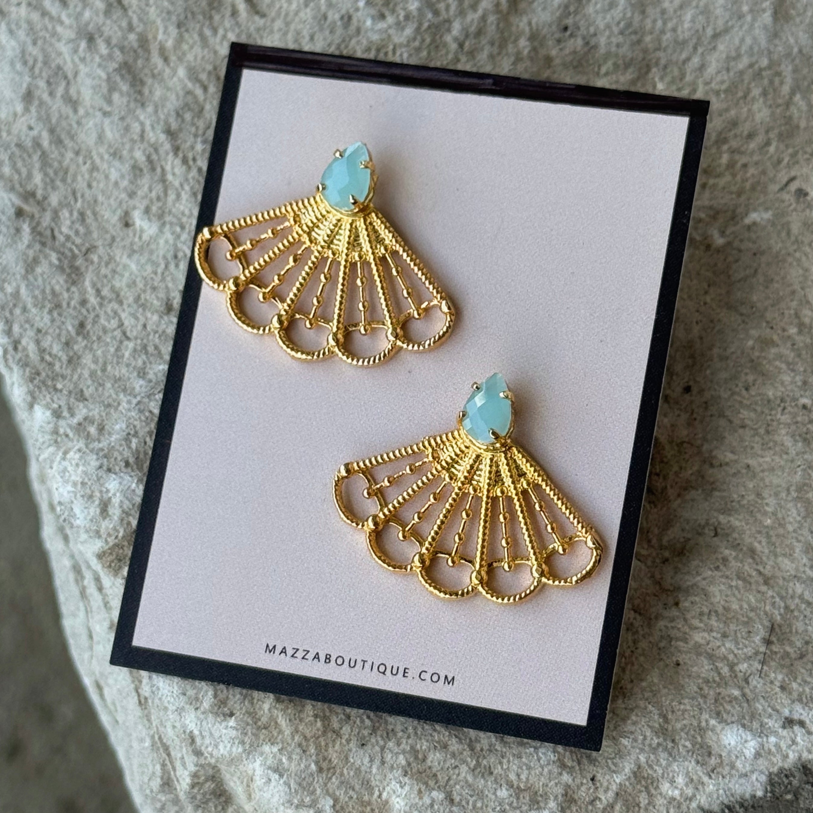 GOLD AQUAMARINE ASYA FAN earrings