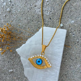 GOLD LARGE CRYSTAL BOLD EVIL EYE necklace