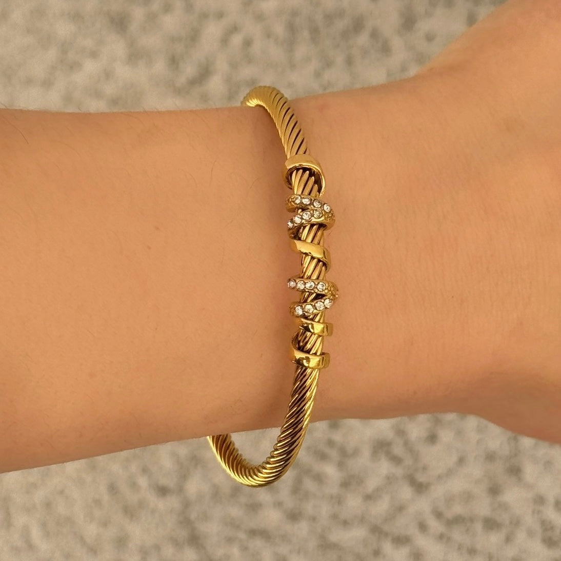 GOLD ROPE CABLE CRYSTAL CUFF bangle