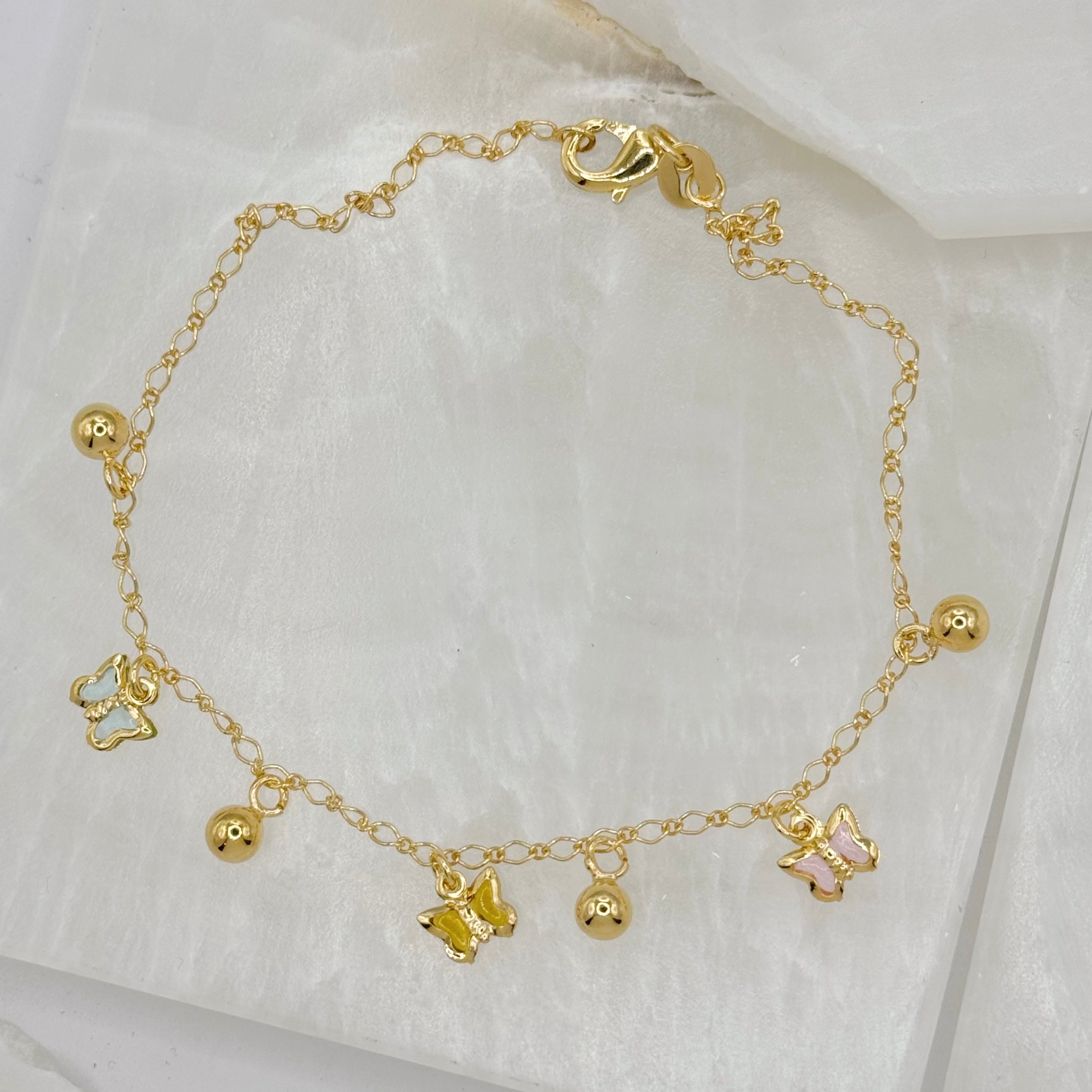 PASTEL BUTTERFLY GOLDEN BALL anklet