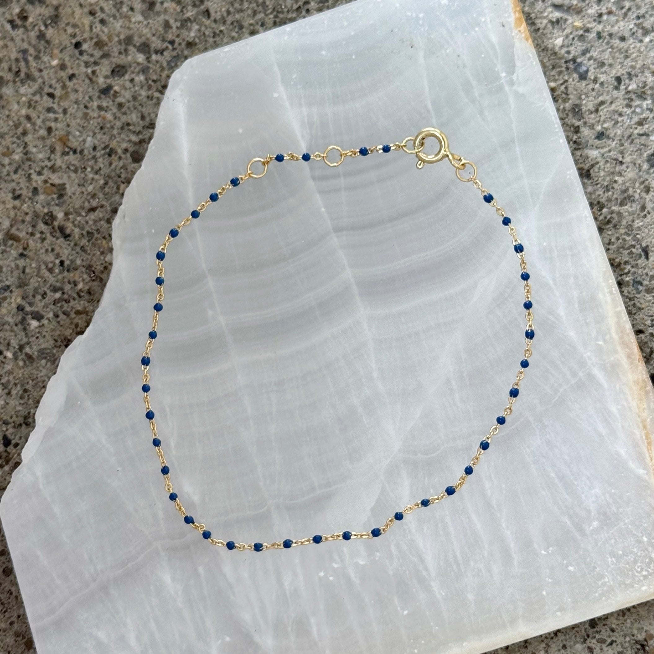 GOLD DAINTY DARK BLUE BEADED bracelet
