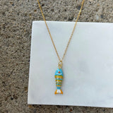 SMALL LIGHT BLUE ENAMEL FISH necklace