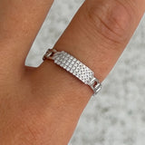 SILVER CRYSTAL PAVE CUBAN ring