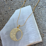 GOLD MOON & STARS MEDALLION necklace