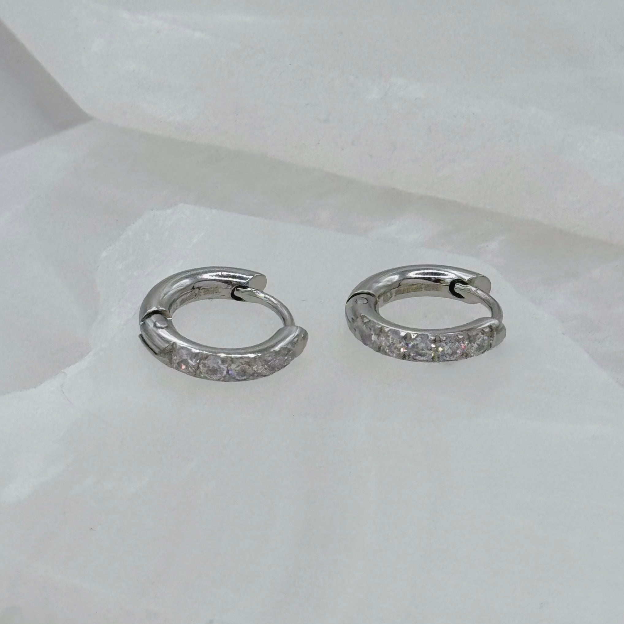 12MM CRYSTAL STEEL HOOP earrings