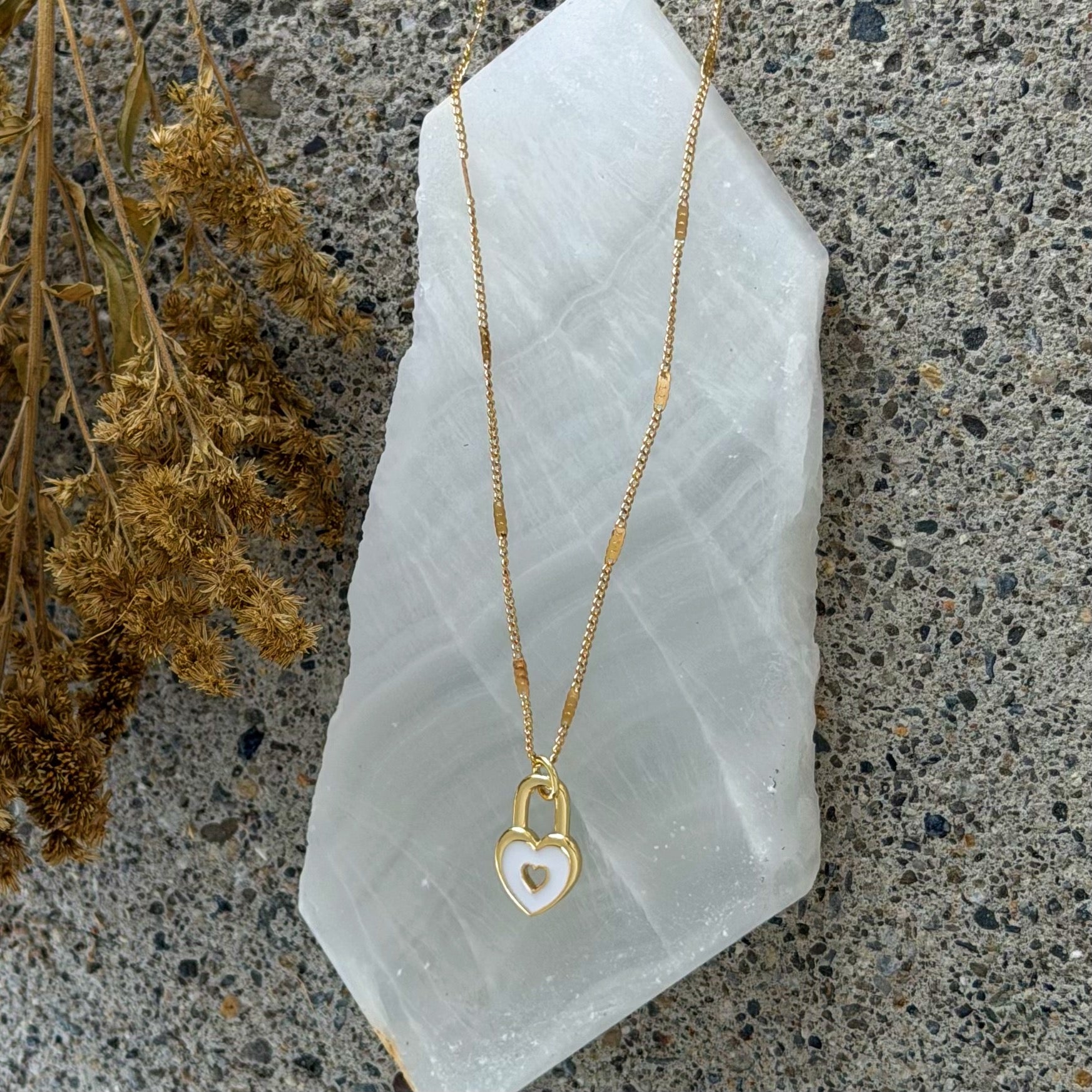 WHITE ENAMEL HEART LOCK SUPER MINI necklace