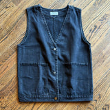 BLACK DENIM BUTTON UP POCKET VEST