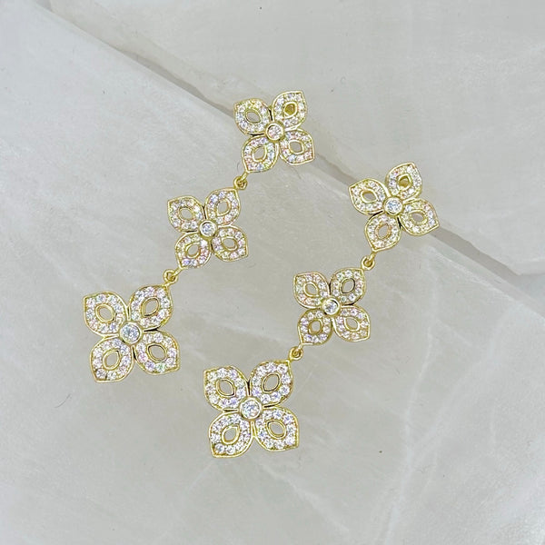 GOLD CLOVER CRYSTAL DANGLE earrings