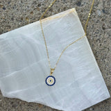 GOLD CRYSTAL ROUND EVIL EYE MINI necklace