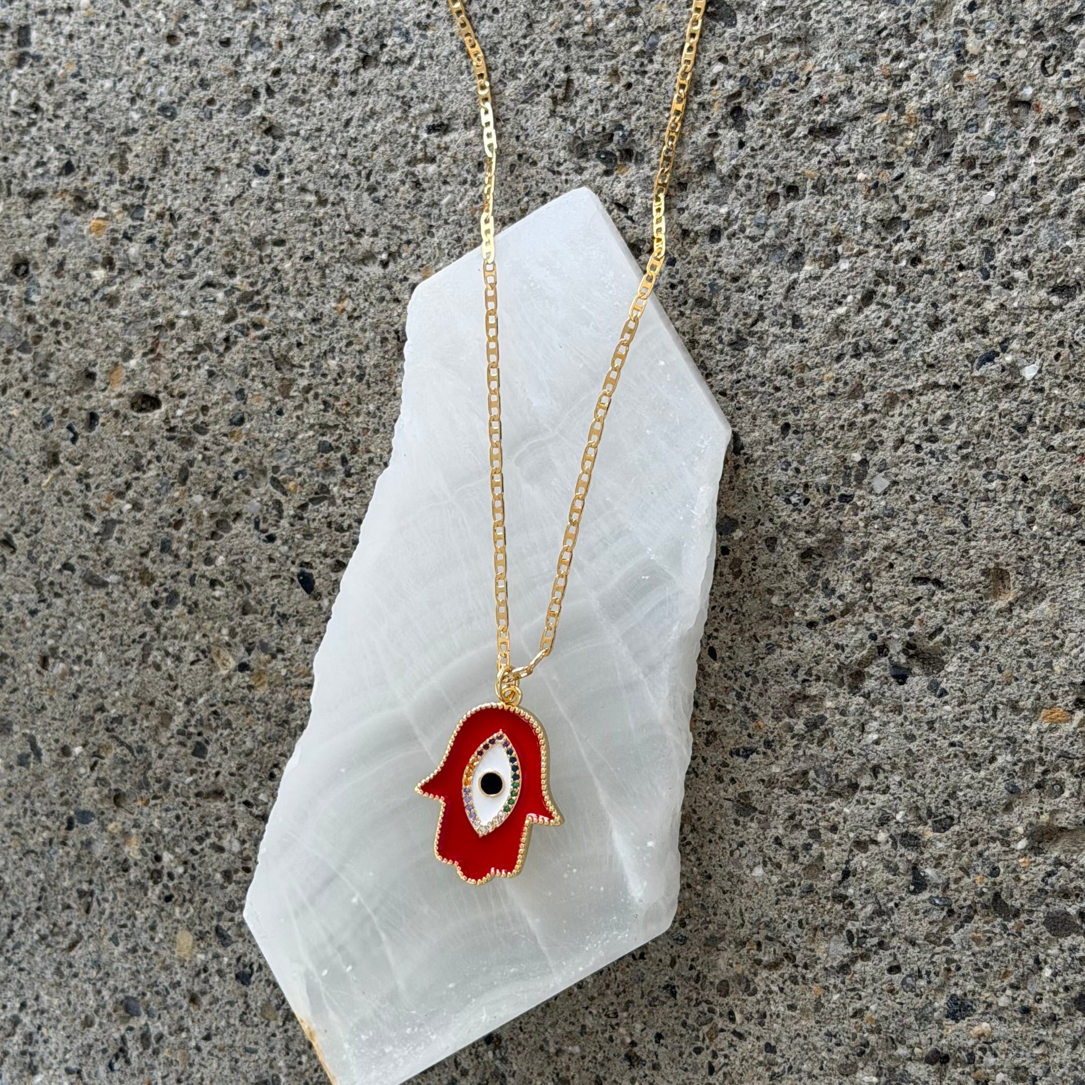 RED ENAMEL HAMSA EYE necklace