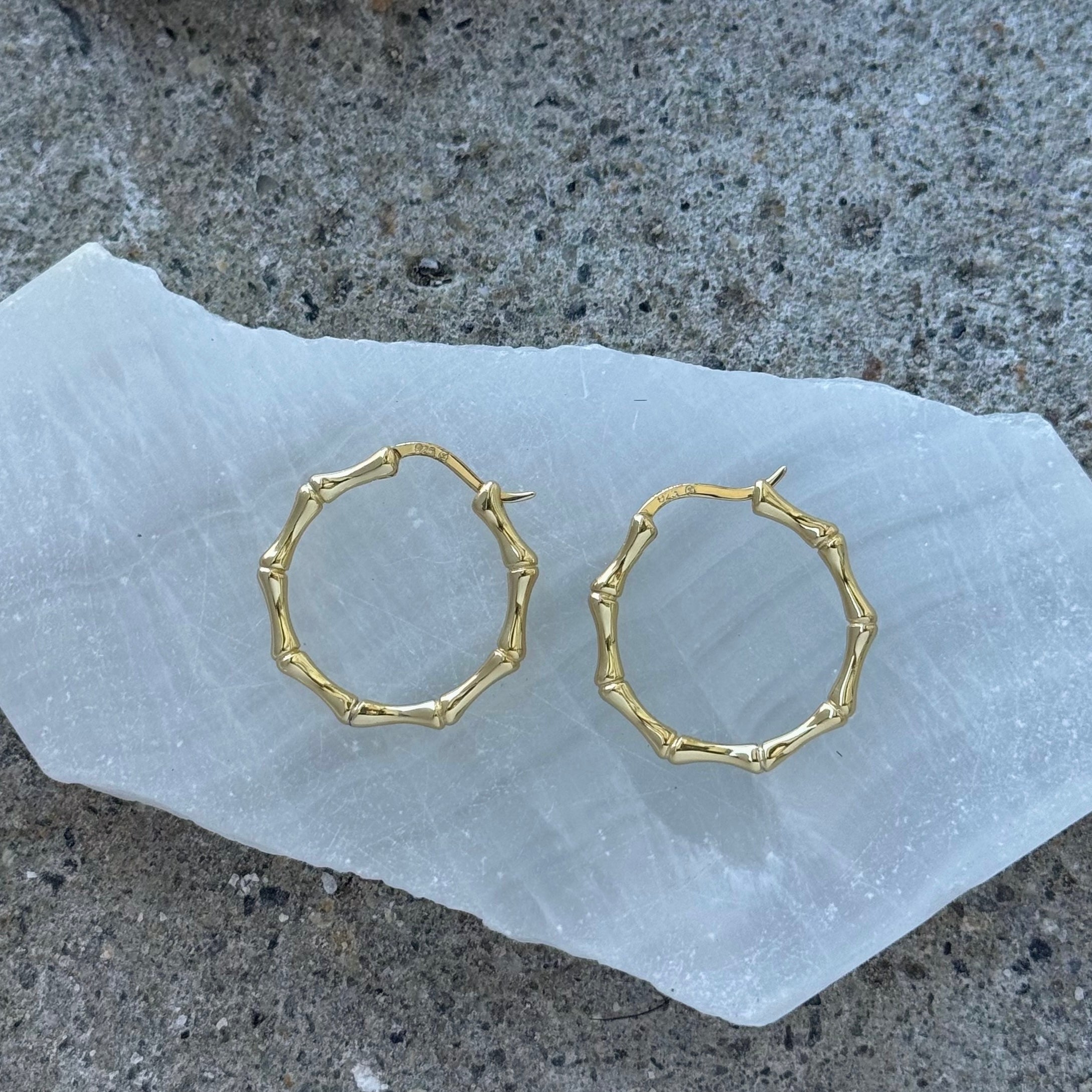 25MM BAMBOO GOLD STERLING HOOP earrings