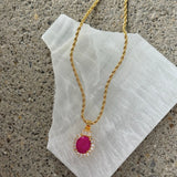 CRYSTAL VERA OVAL FUCHSIA JADE MINI necklace