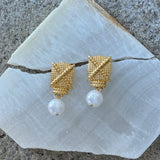 GOLD WOVEN PEARL DROP earrings