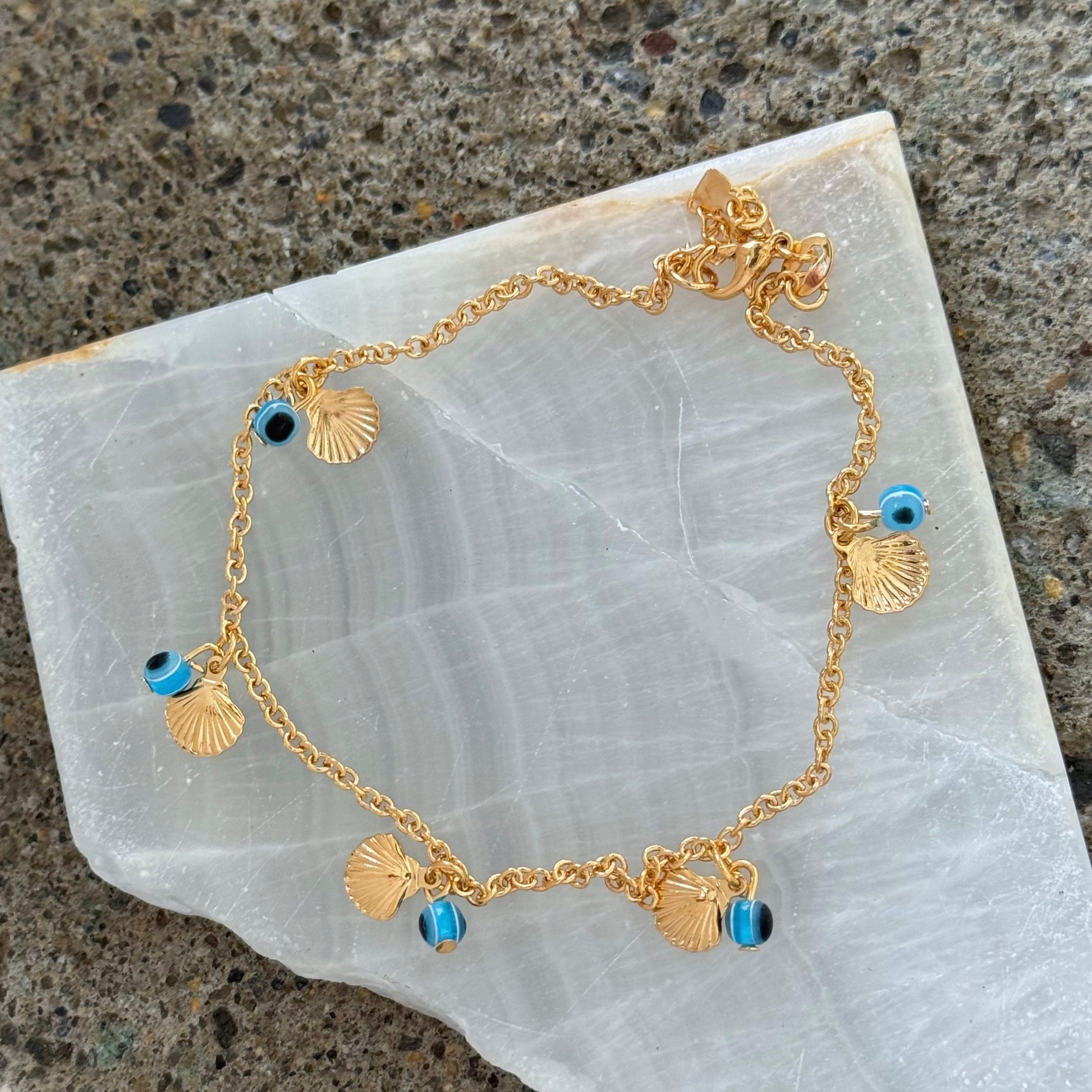 SEASHELL EVIL EYE anklet
