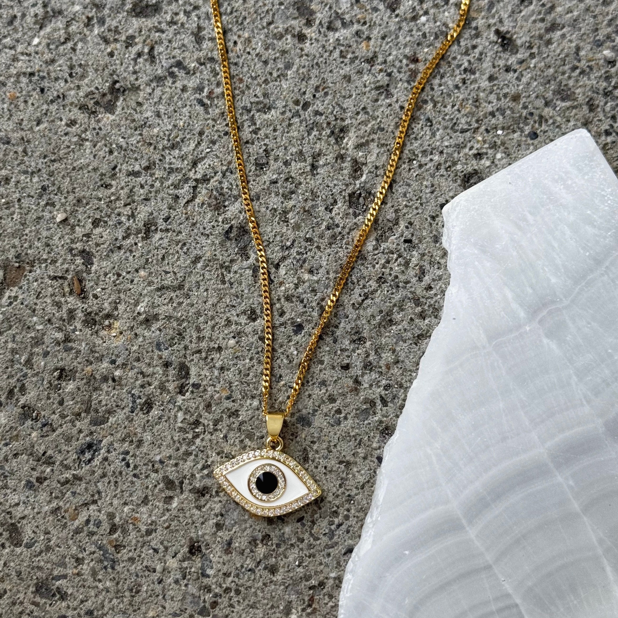 WHITE ENAMEL CRYSTAL EVIL EYE necklace