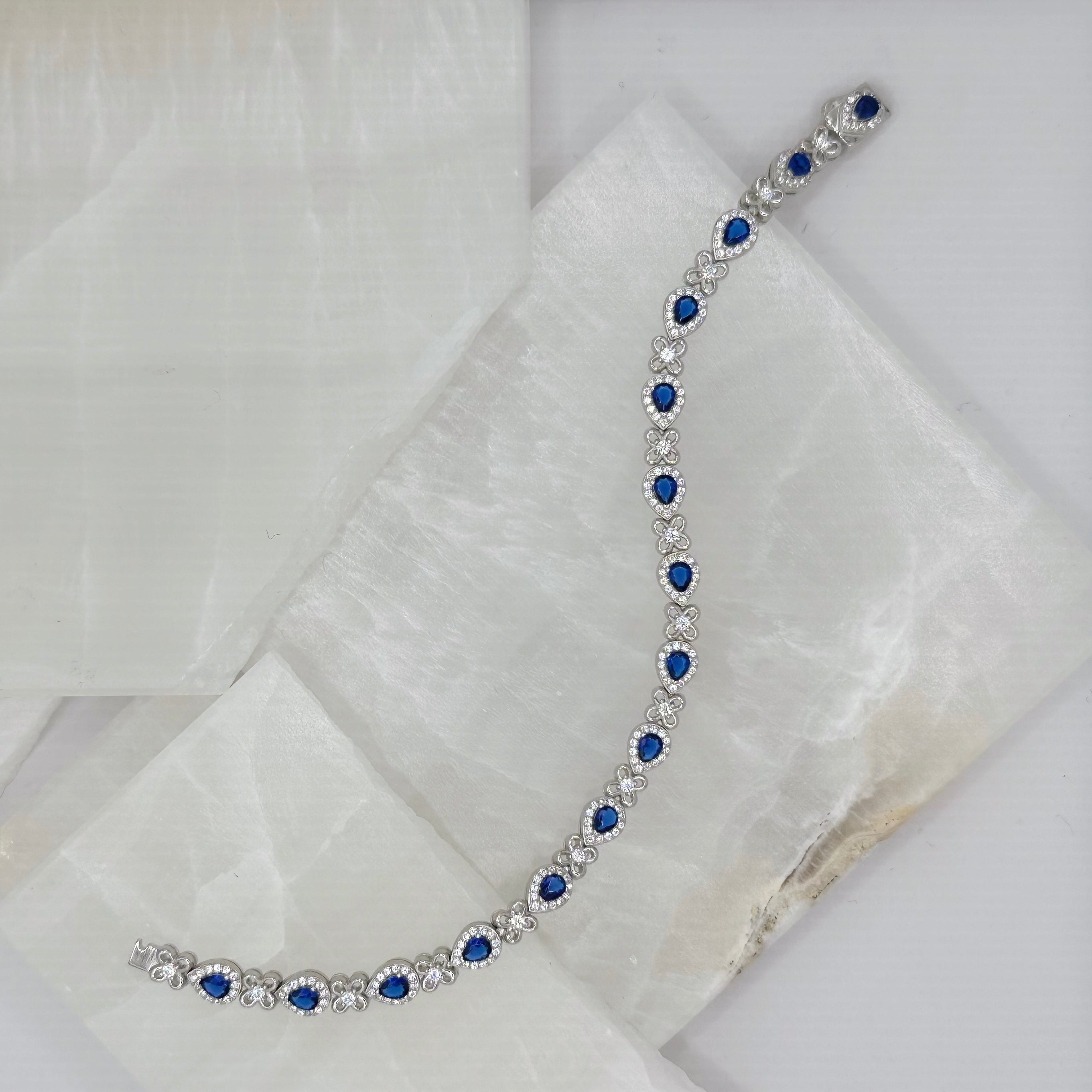 SILVER CRYSTAL BLUE SAPPHIRE TEARDROP bracelet