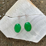 SILVER OVAL GREEN JADE earrings