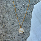 GOLD ROUND MOTHER OF PEARL MOM necklace