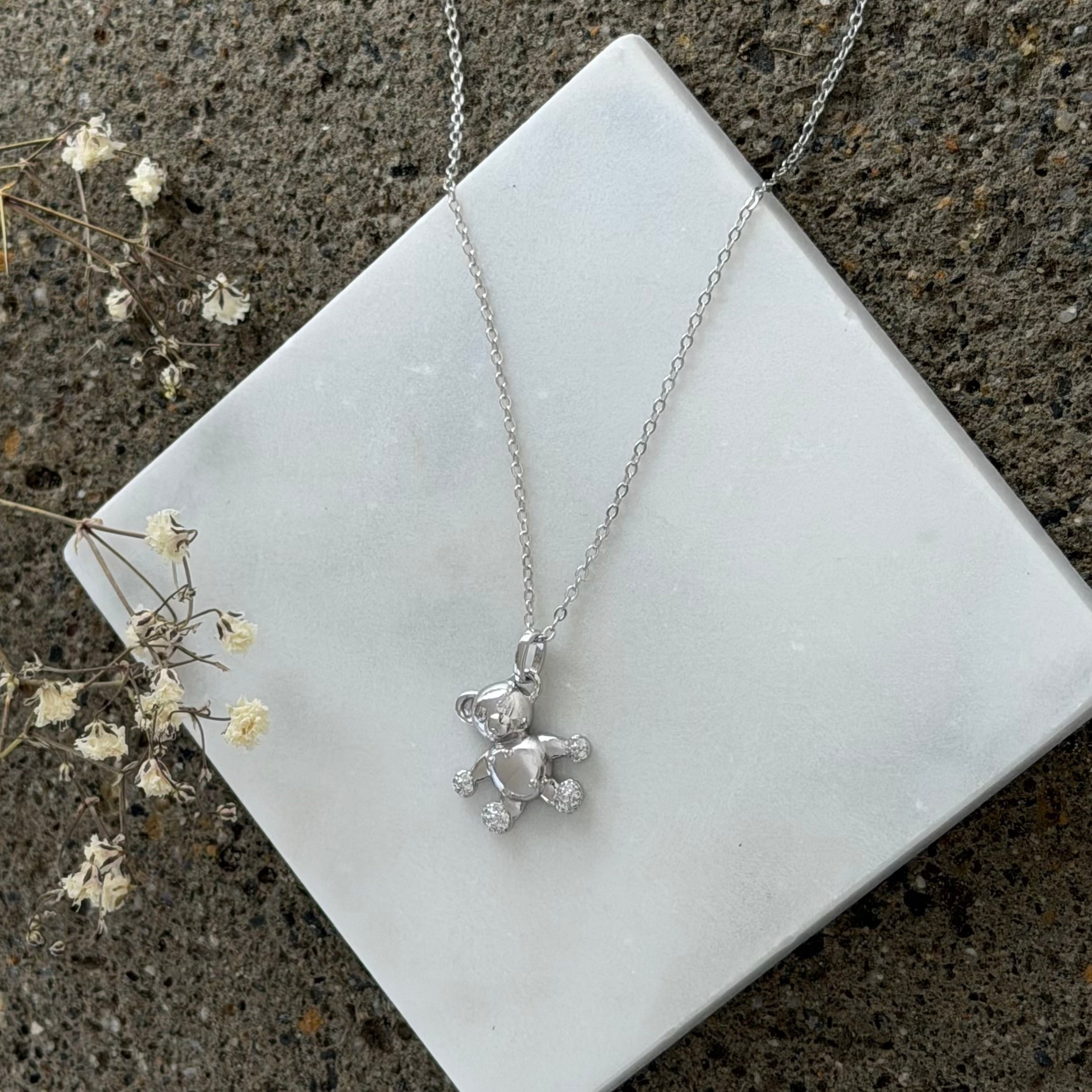 SILVER TEDDY BEAR MINI necklace