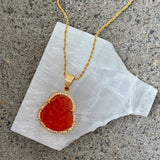 CRYSTAL RED BUDDHA GOLD STEEL necklace