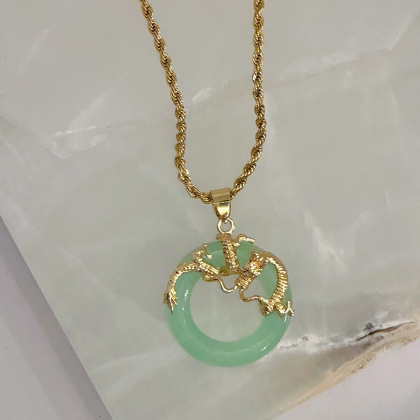 ROUND DRAGON LIGHT GREEN JADE necklace