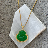 GOLD HAPPY BUDDHA GREEN JADE necklace