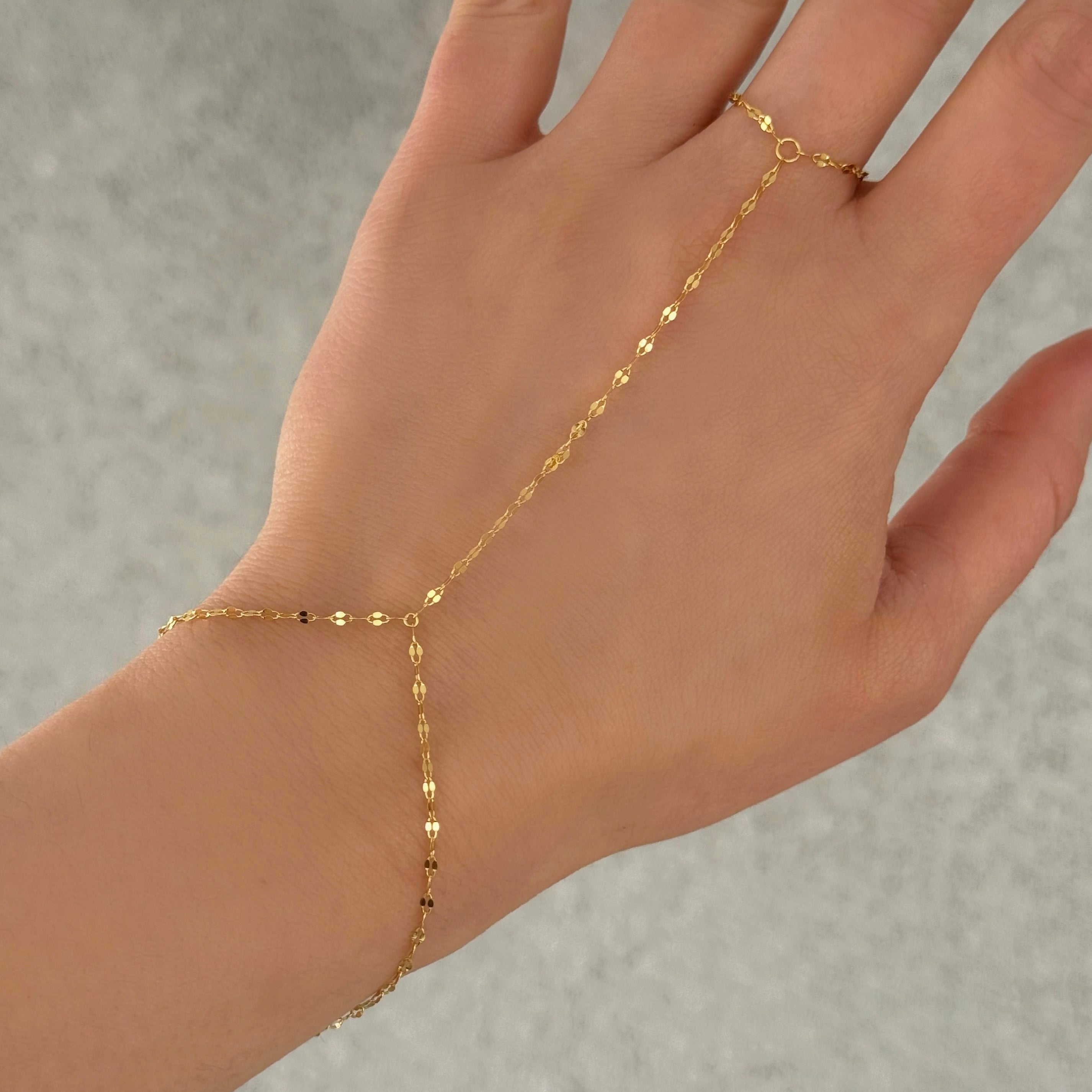 GOLD FLAT LINK MIRROR HAND CHAIN bracelet