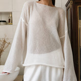 WHITE SHEER KNIT LONG SLEEVE top