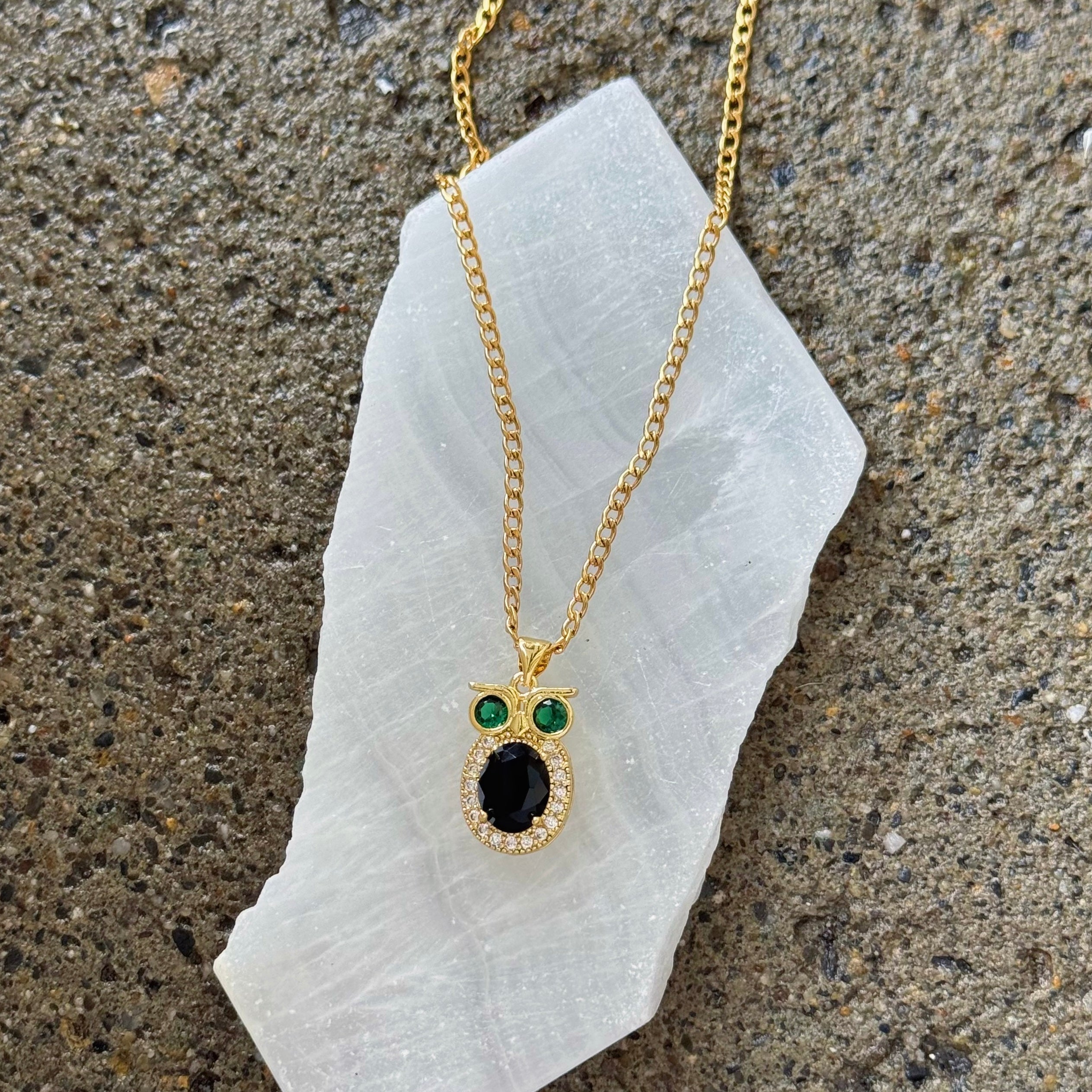 BLACK CRYSTAL OWL necklace