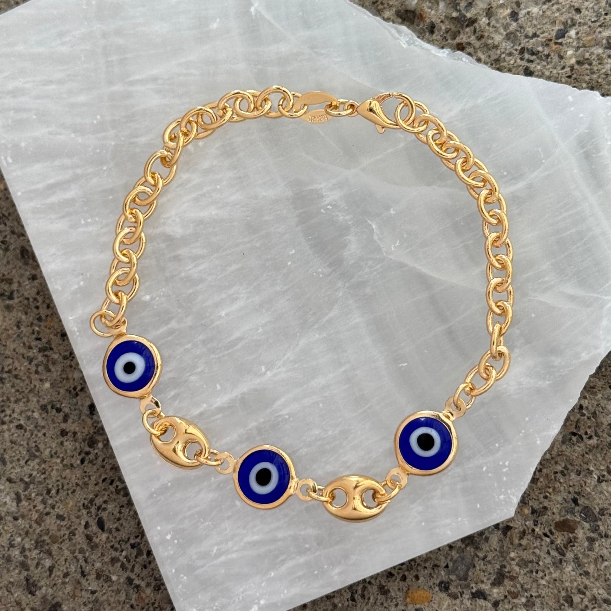GOLD EVIL EYE PUFFY MARINER bracelet