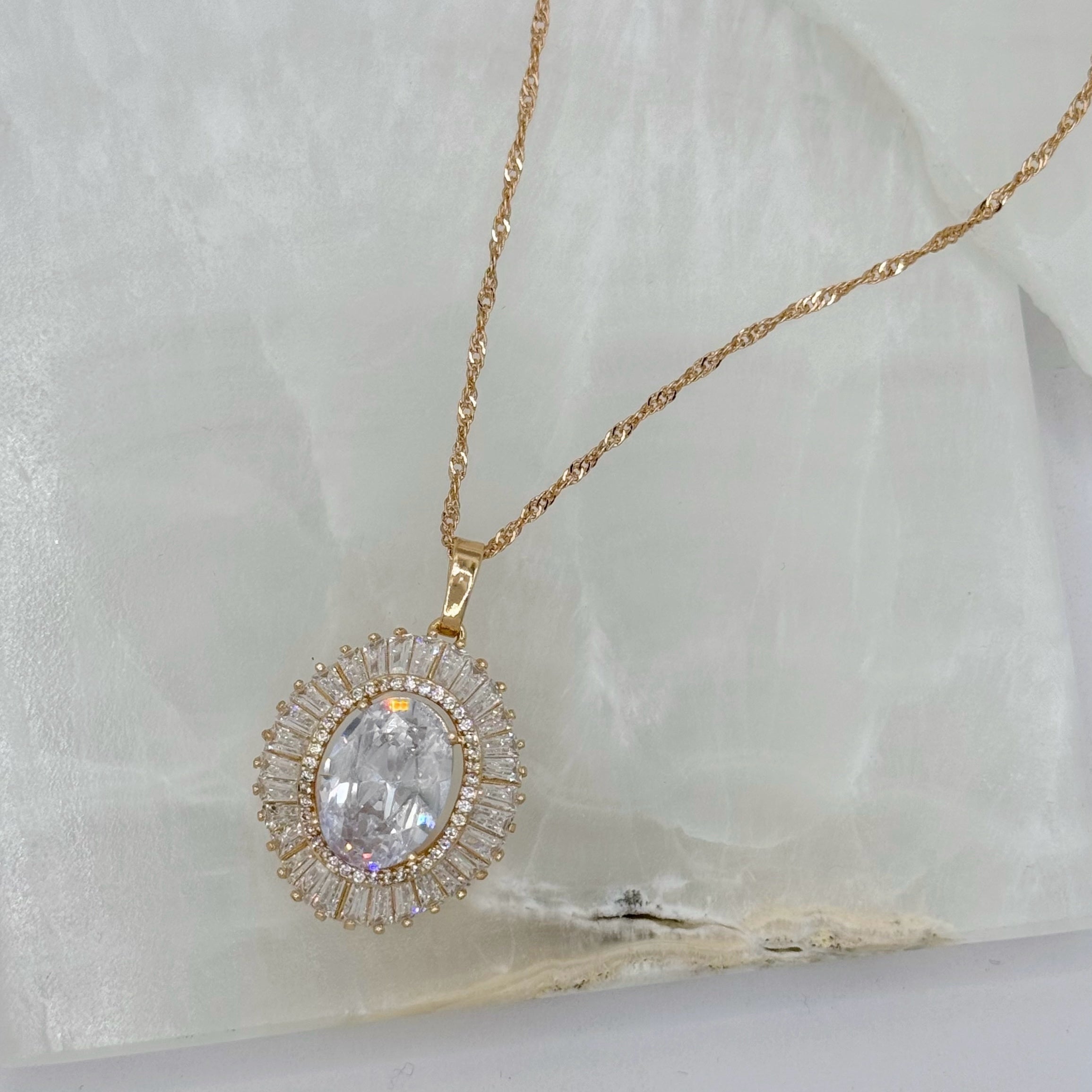 OVAL CRYSTAL BAGUETTE HALO necklace