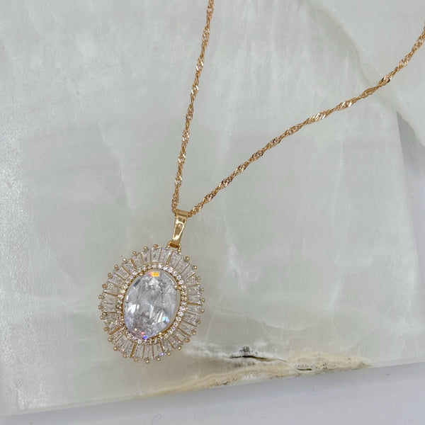 OVAL CRYSTAL BAGUETTE HALO necklace