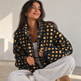 NAVY & YELLOW RETRO CHECK SHERPA BOMBER jacket