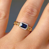 GOLD BLUE SAPPHIRE CUBAN ring