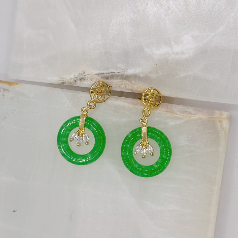 GOLD CIRCLE GREEN JADE earrings