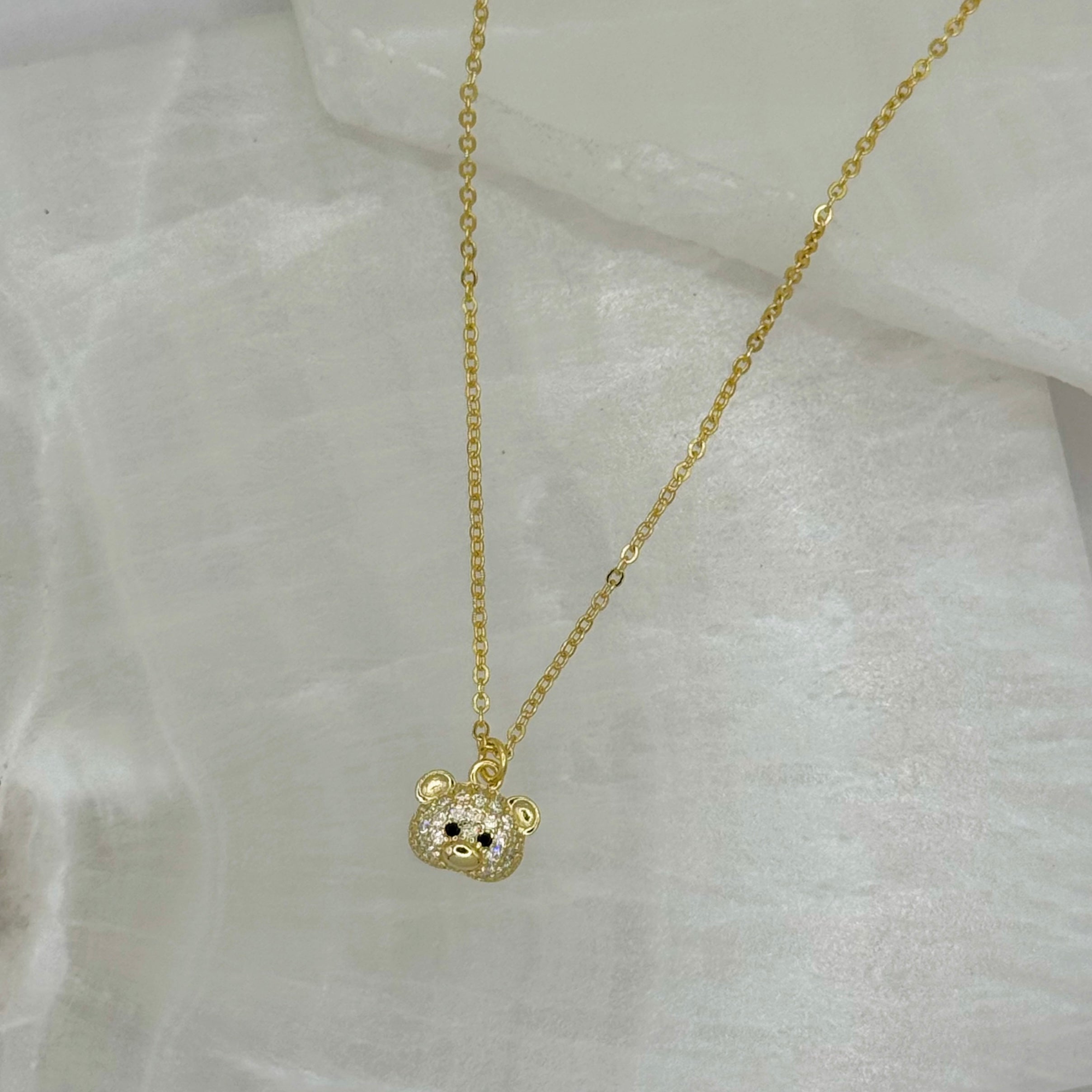 GOLD CRYSTAL TEDDY BEAR SUPER MINI necklace