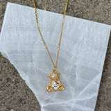 GOLD CRYSTAL TEDDY BEAR necklace