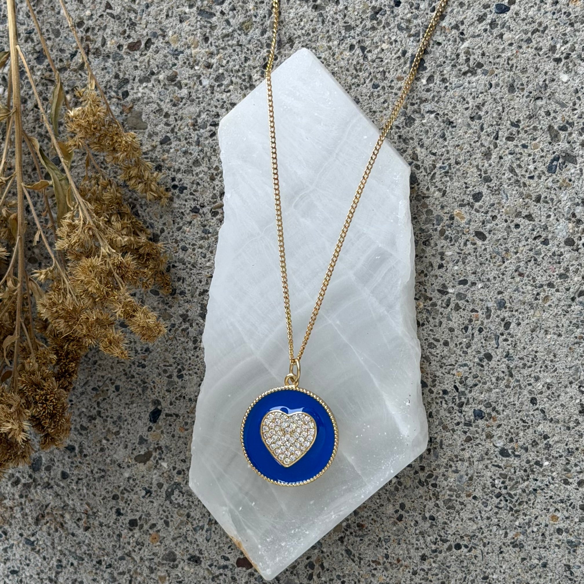 BLUE ENAMEL CRYSTAL HEART necklace