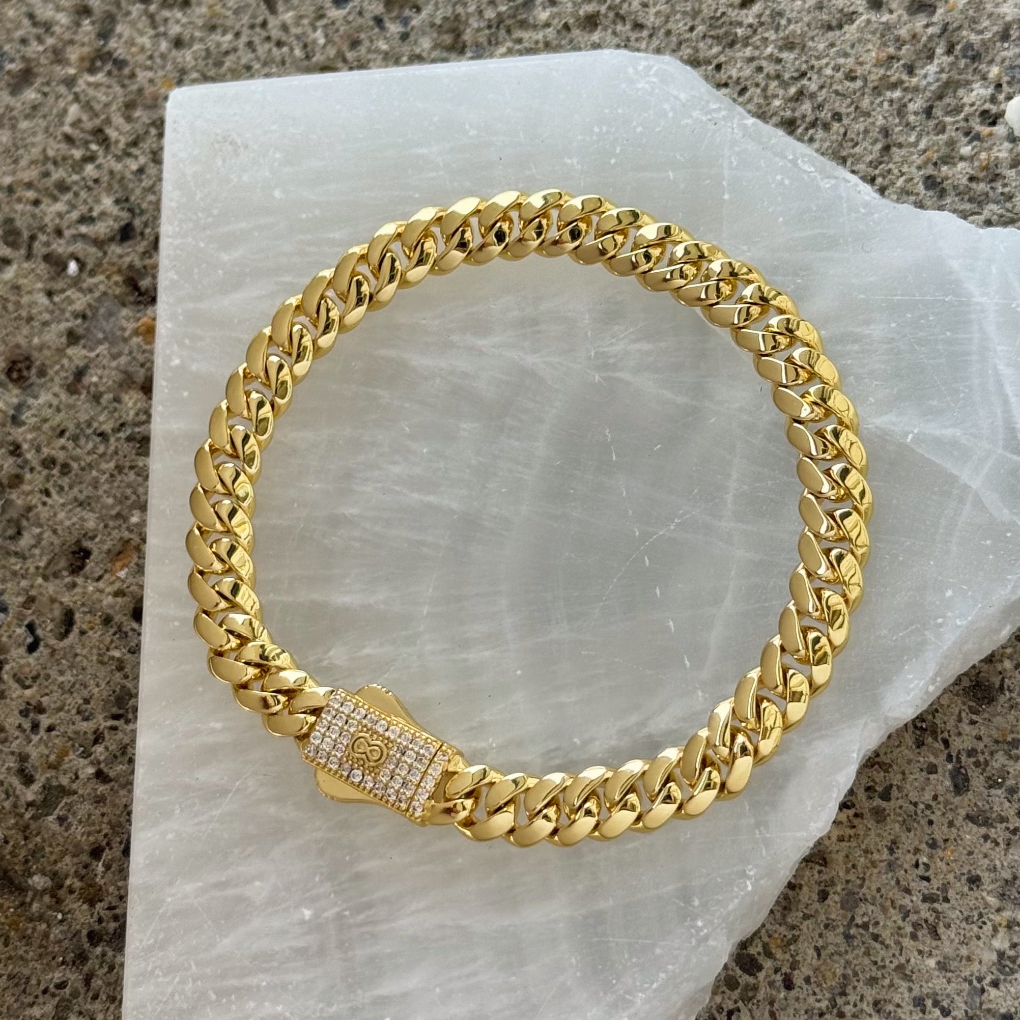 6MM GOLD CUBAN CRYSTAL BOX CLASP bracelet