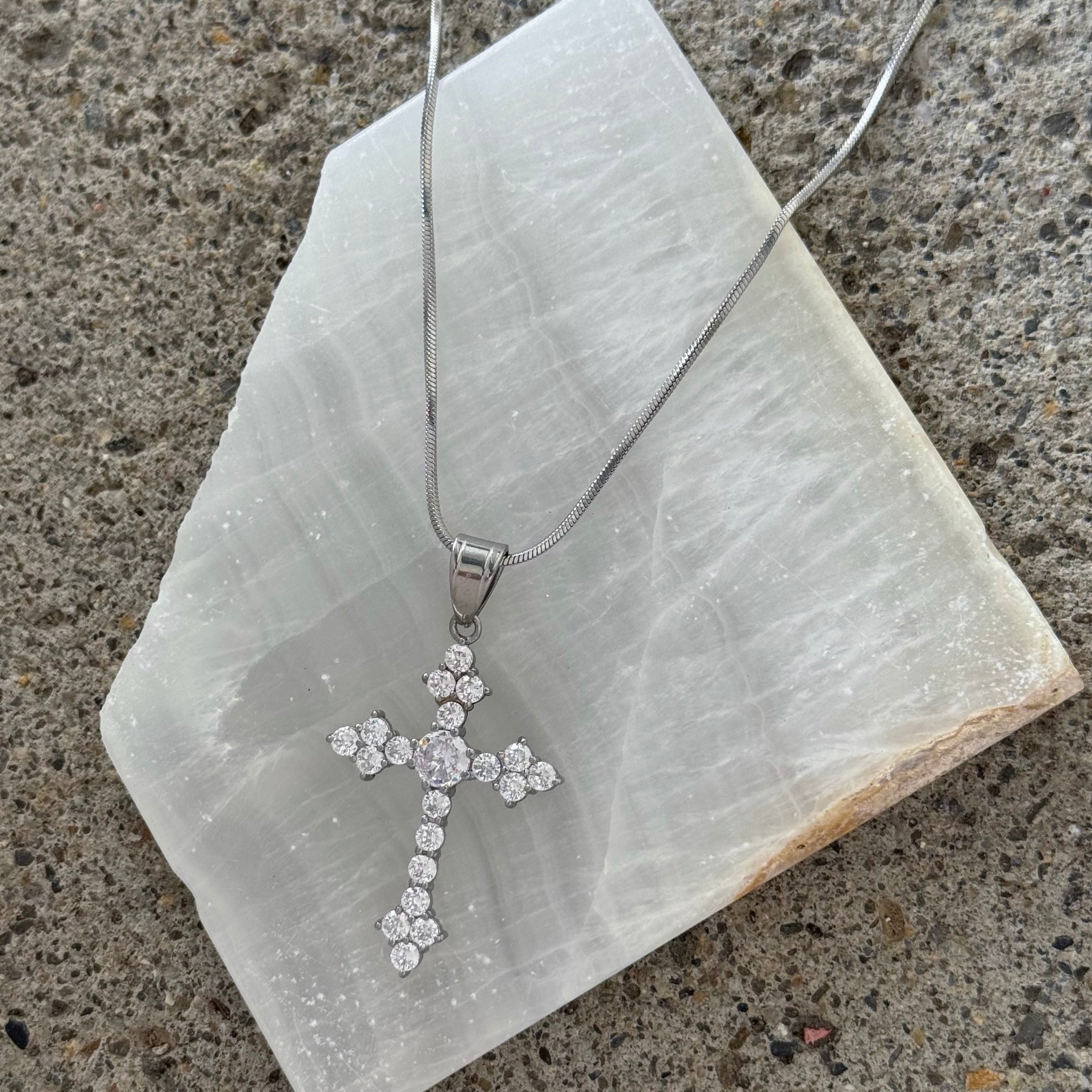 SILVER CRYSTAL ORTHODOX CROSS necklace