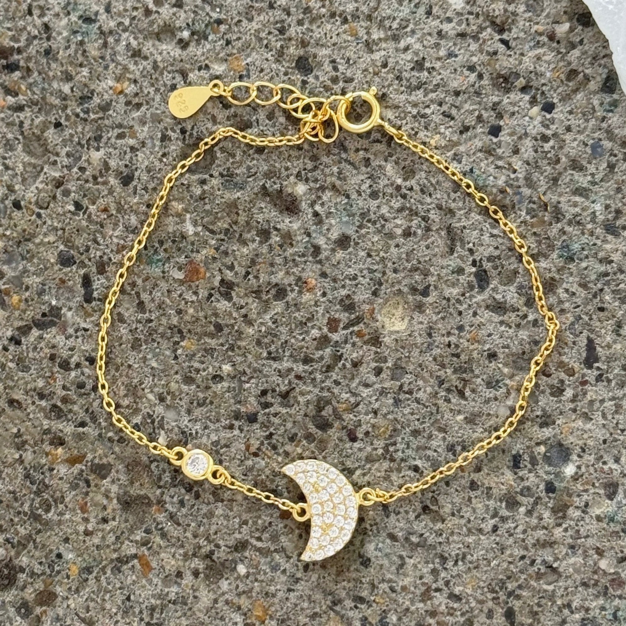 GOLD CRYSTAL PAVE MOON DAINTY bracelet