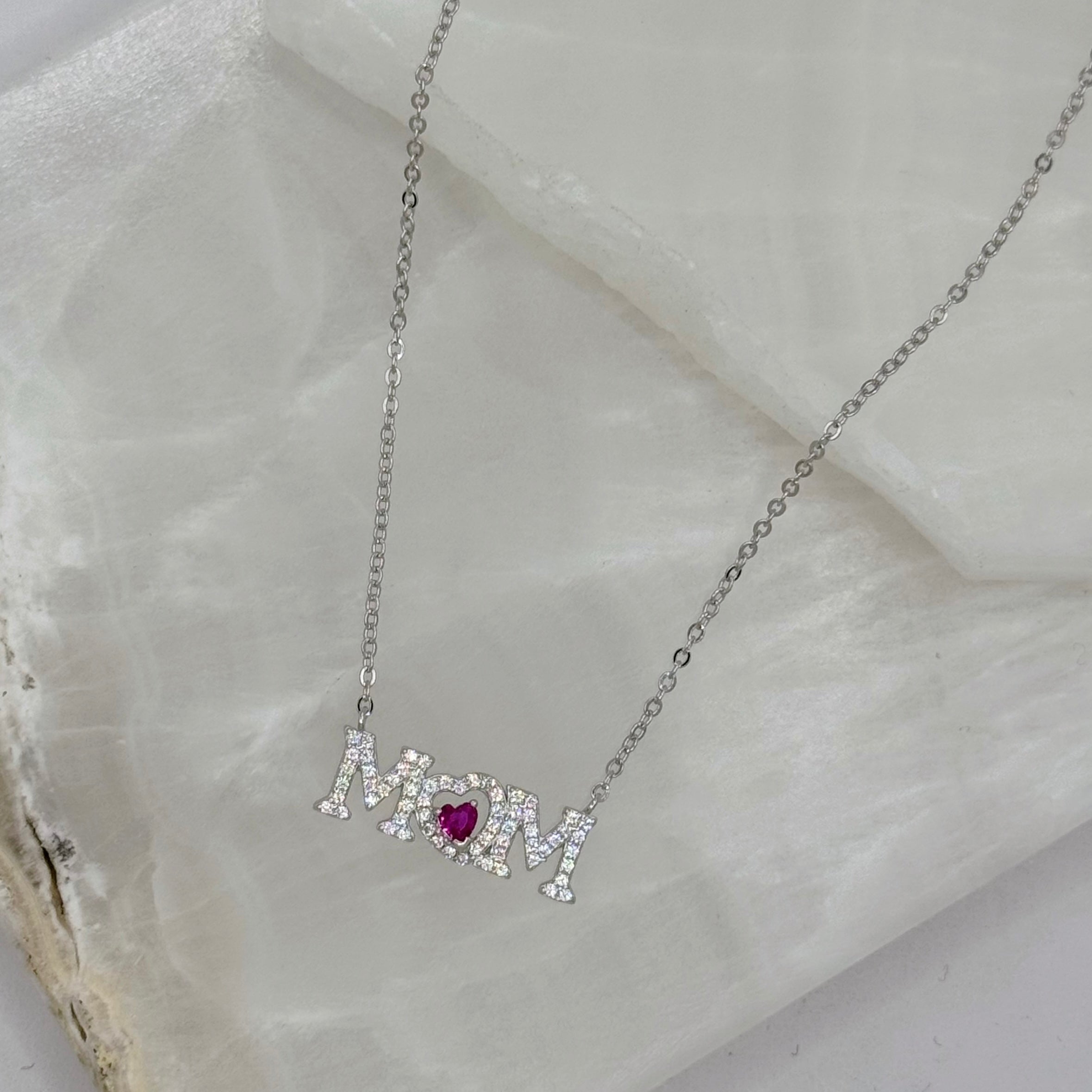 SILVER MOM PINK SAPPHIRE necklace