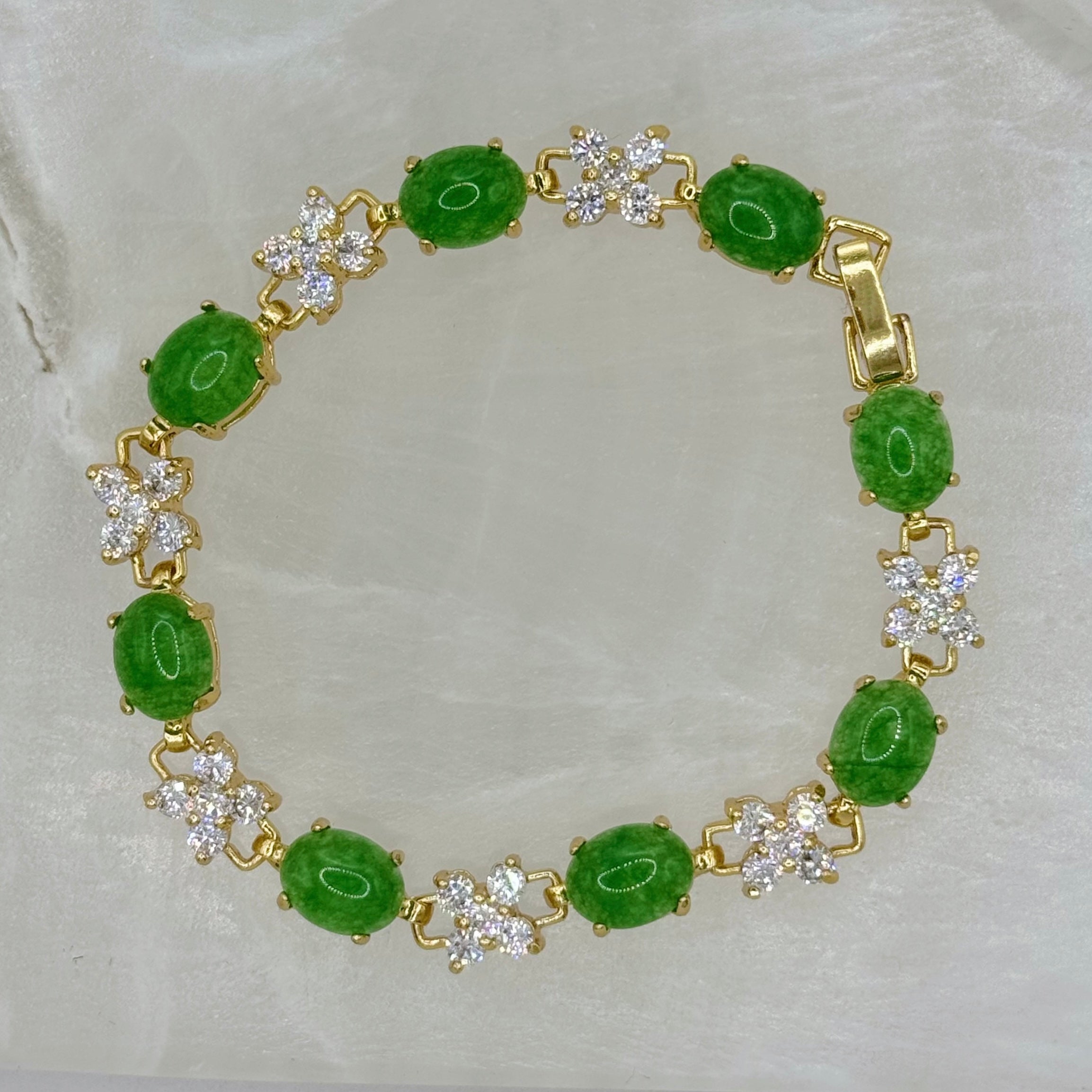 CRYSTAL FLOWER GREEN JADE bracelet