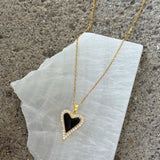 CRYSTAL BLACK ENAMEL HEART necklace