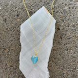 GOLD AQUAMARINE HEART PAPERCLIP necklace