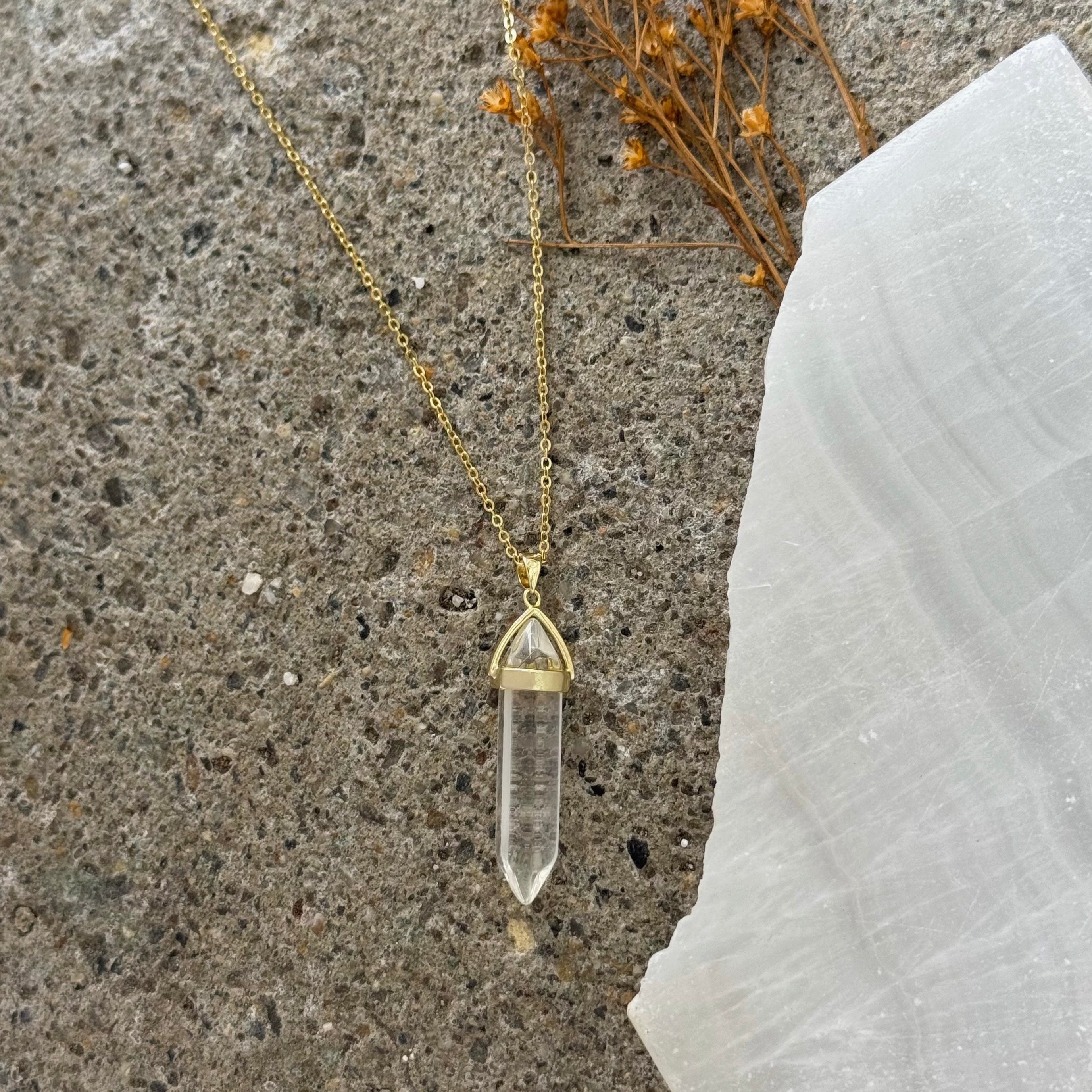 GOLD CLEAR QUARTZ AMULET necklace